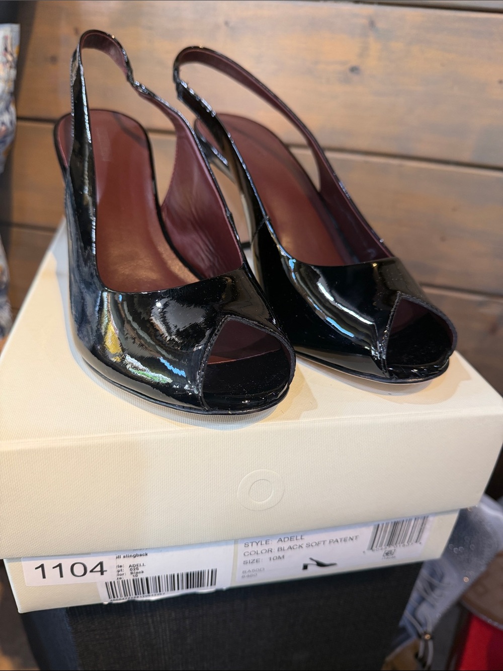 Bernardo Black Patent Peep-Toe Slingback Heels